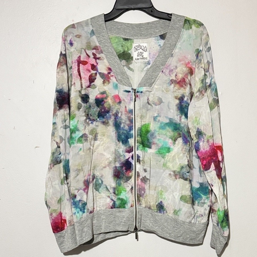 Aldo Martins Cap Juluca Floral Watercolor Zip Up Jacket semi sheer Sz 12 Spain - Picture 4 of 10